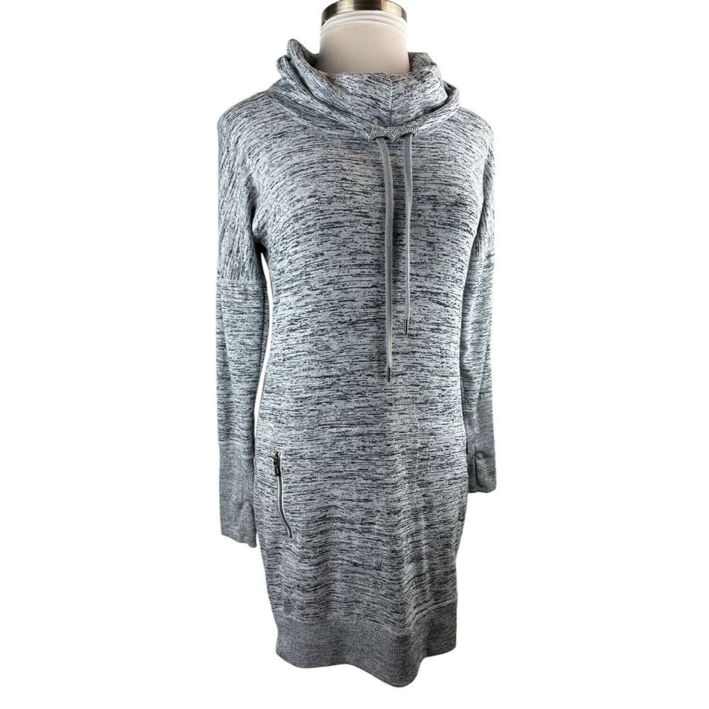 Athleta Sport It Sweater Dress Drawstring Cowl Neck Pockets Gray ST Small Tall - Picture 3 of 13
